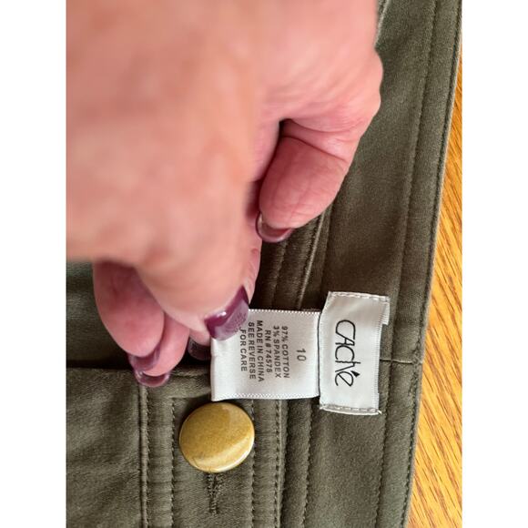 Cache olive green stretch capri jeans pants size 10 gold tone trim Perfect - Picture 3 of 5